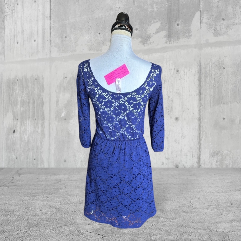 Sugar Thrillz Love Notes Dollskill navy lace 3/4 sleeve fit flare skater dress - Picture 3 of 9
